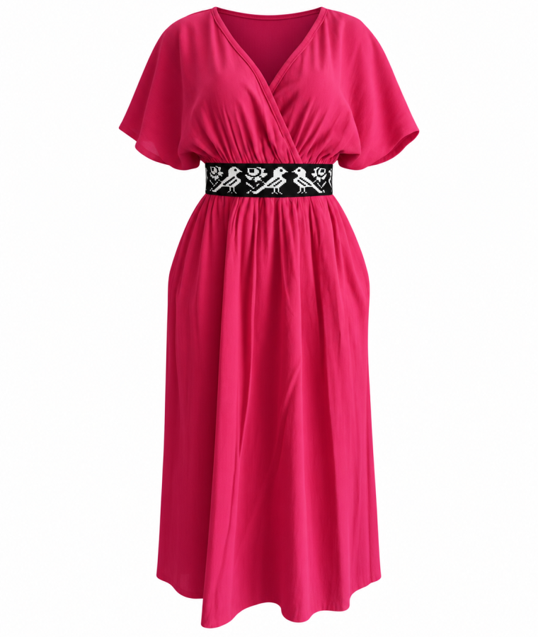 Vestido fucsia con cinturón bordado