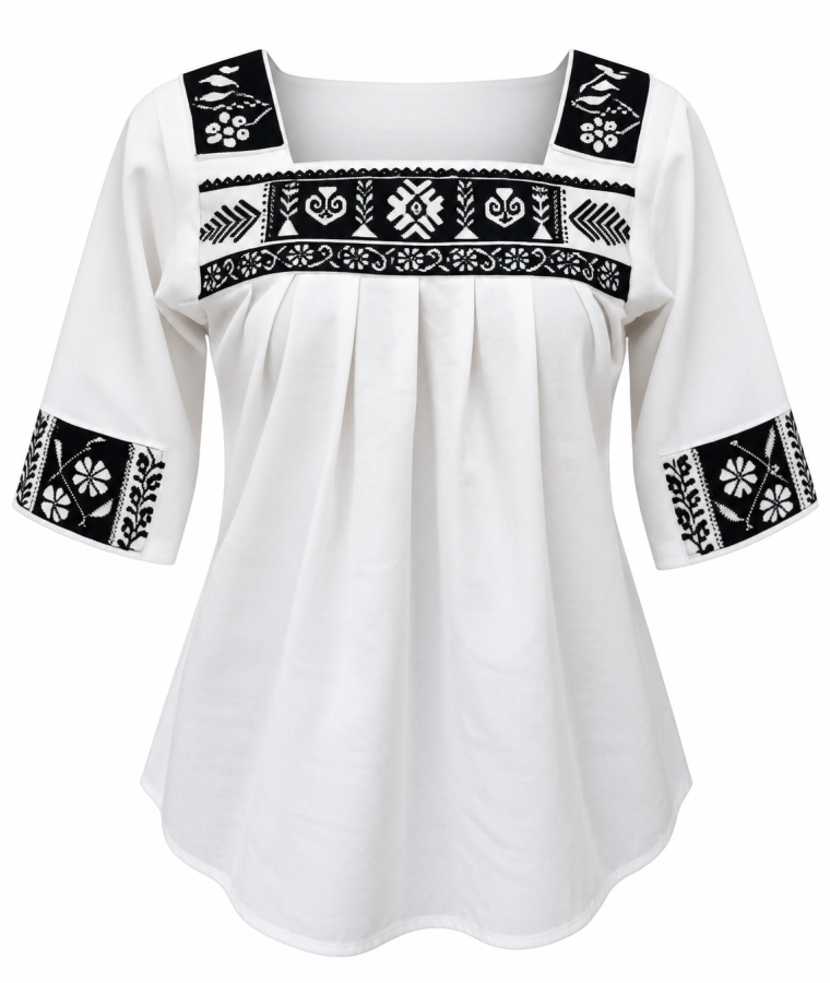 Blusa blanca bordada de estilo mexicano