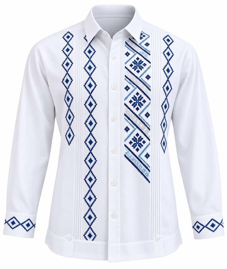 Camisa blanca bordada en azul