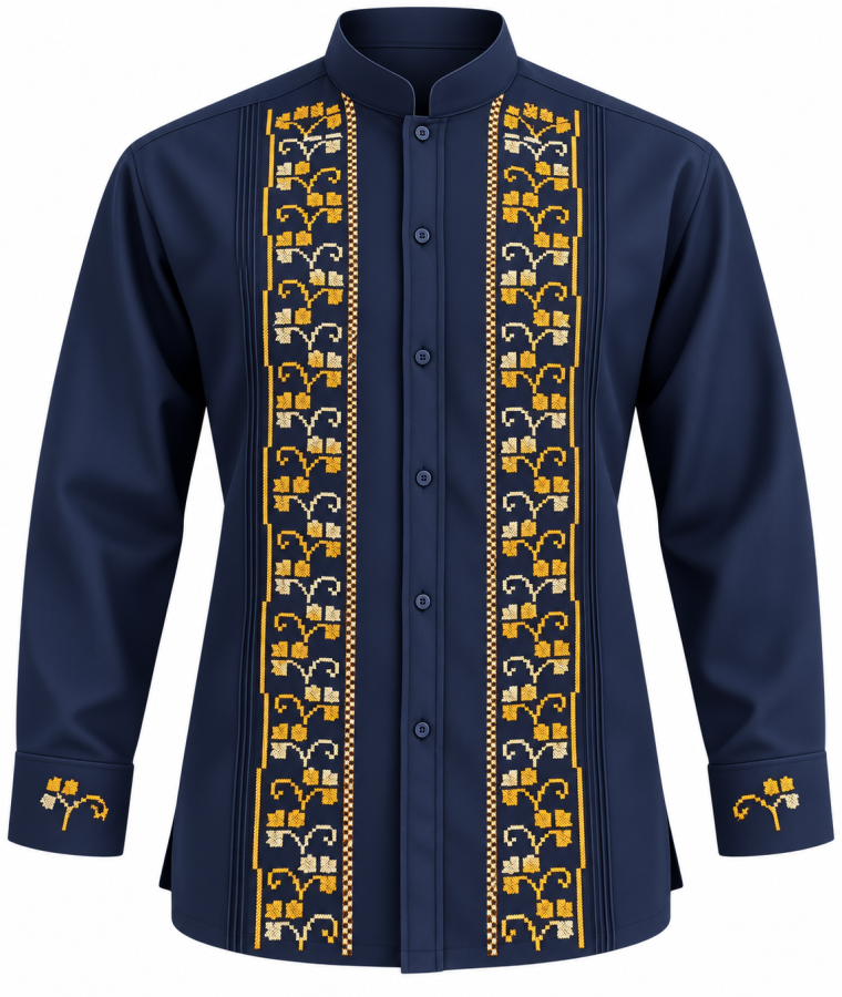 Guayabera azul marino bordada