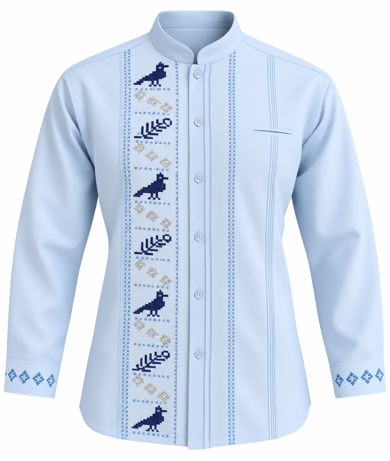 Guayabera azul cielo bordada