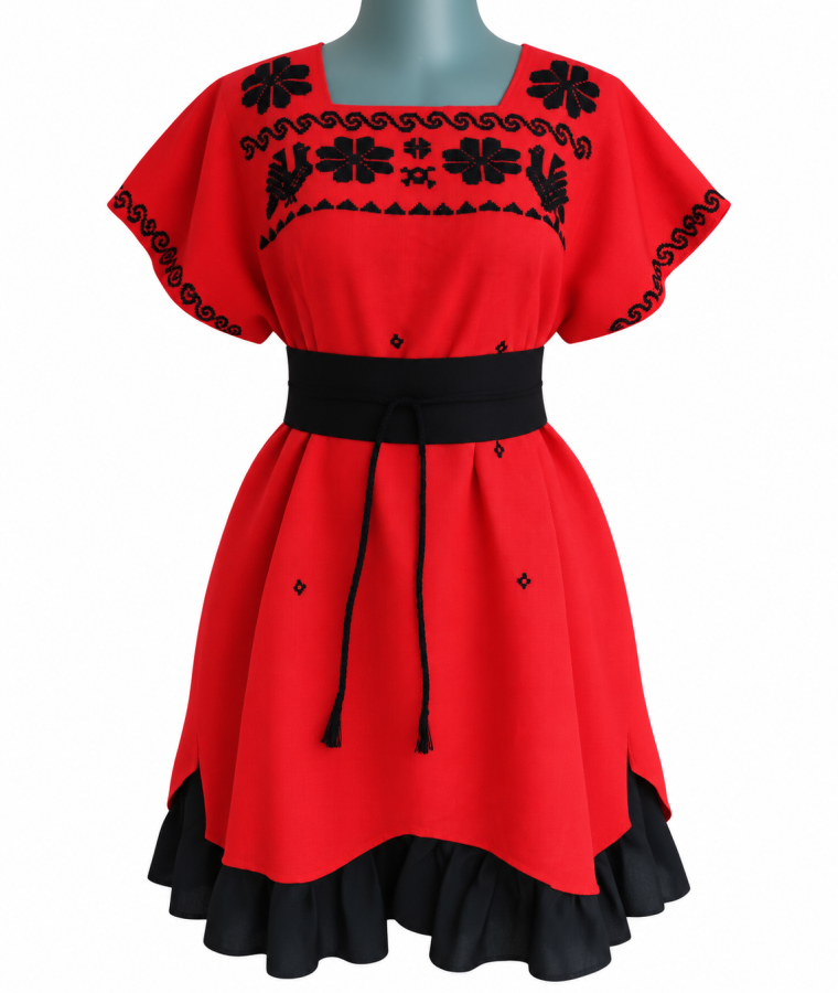 Vestido rojo bordado