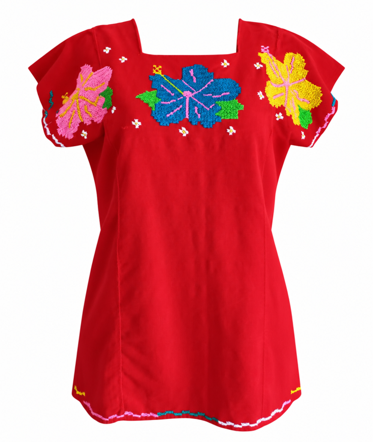 Blusa Roja Bordada de Flores Mexicanas