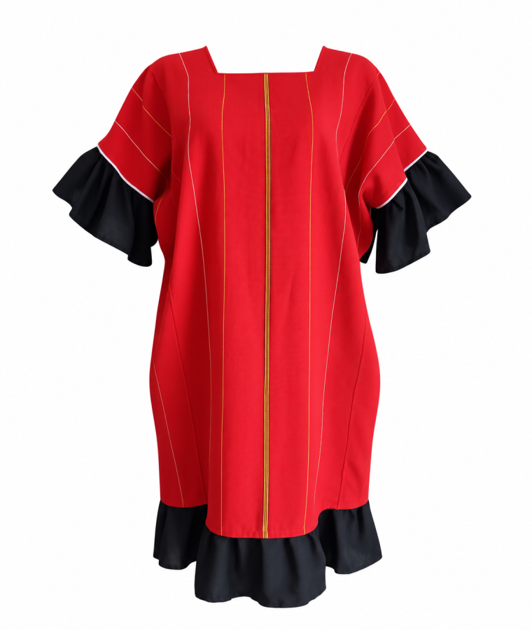 Vestido rojo con volantes negros